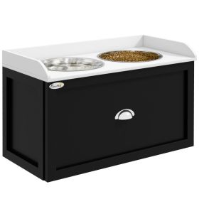 Pet Feeding Station Pet Dish Bowl Set with Storage, 2 Elevated Dog Bowls for Large Sized Dogs, White and Black (Option: White, Black-690x385x180 mm)